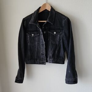 Brandy Melville John Galt Dark Wash Denim Jacket Cropped 100% Cotton Sz S Grunge